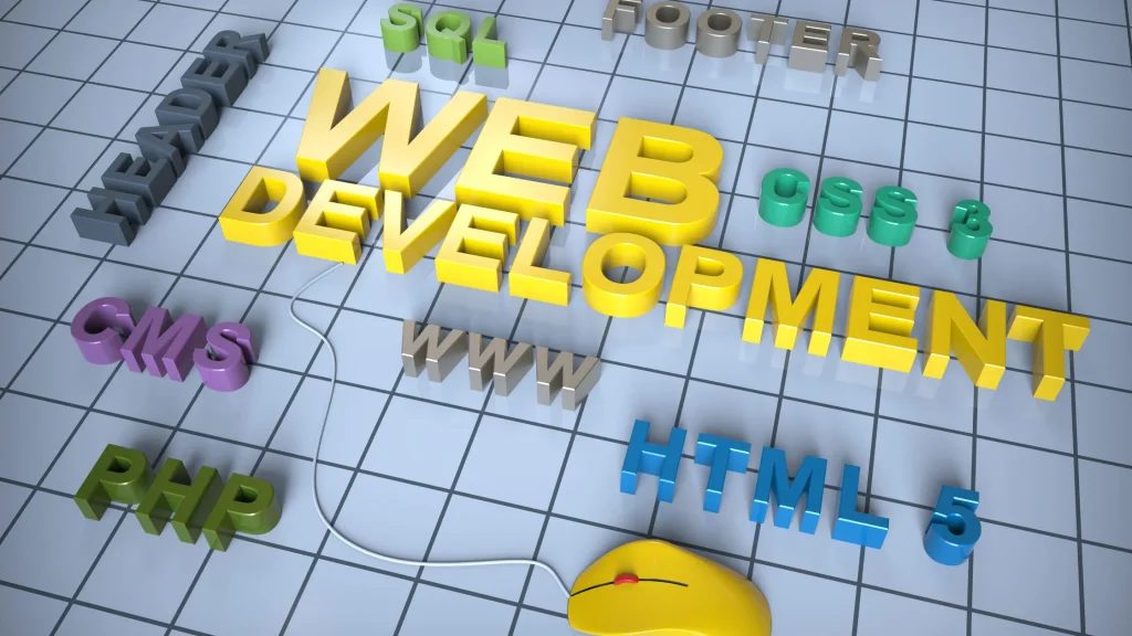 A computer screen showing "Smart Web Design" to represent modern web development using React.js.
